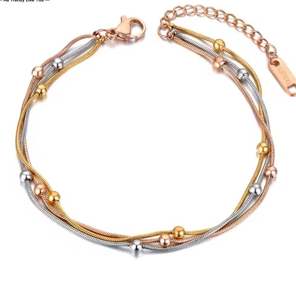 Three Color Bracelet Three Layers Beaded Chain Bracelet For Women 7”+1” - Picture 1 of 6